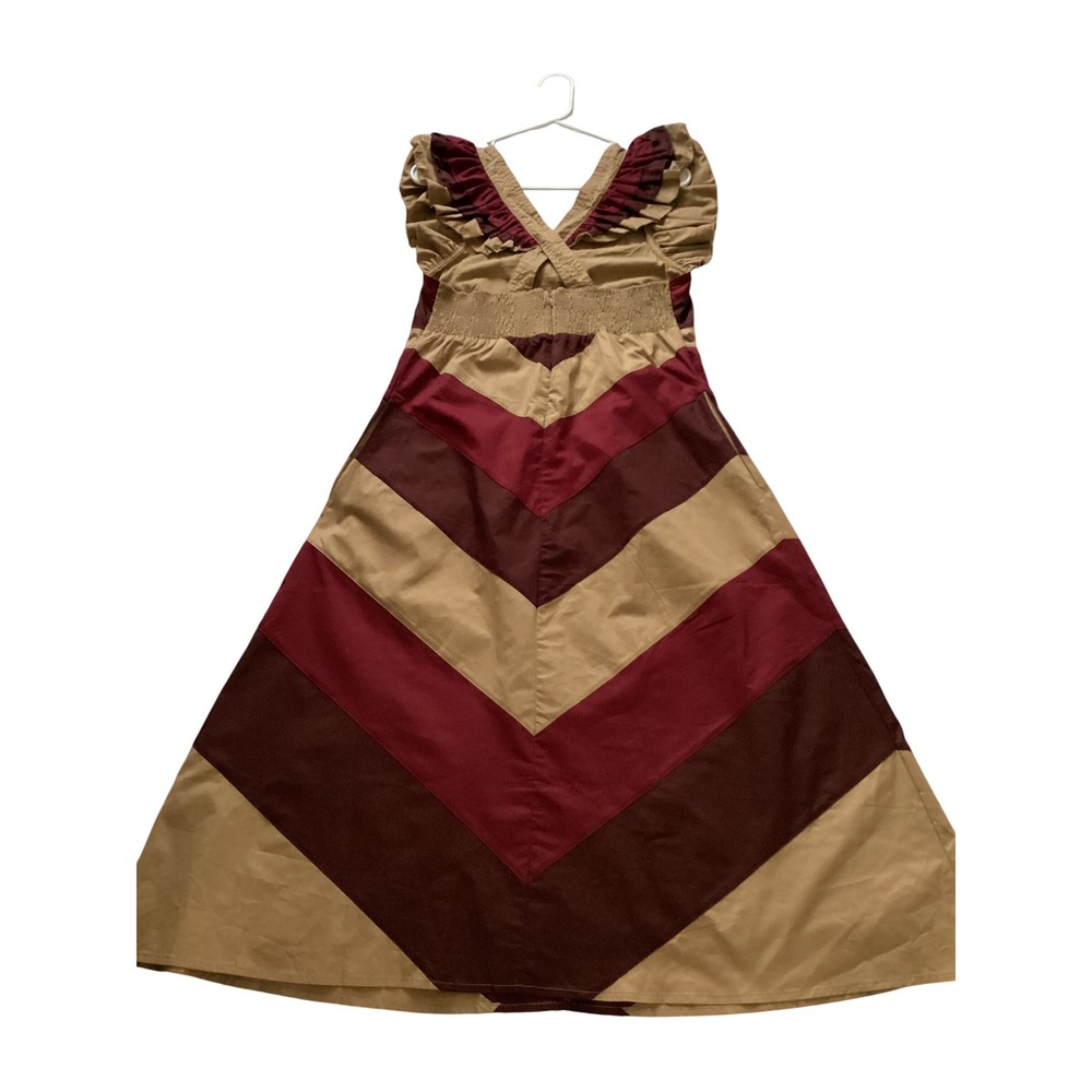 Sofie the Label Chevron Pattern Maxi Dress Ruffle Shoulder Straps, Cross-Back, M - Picture 3 of 8